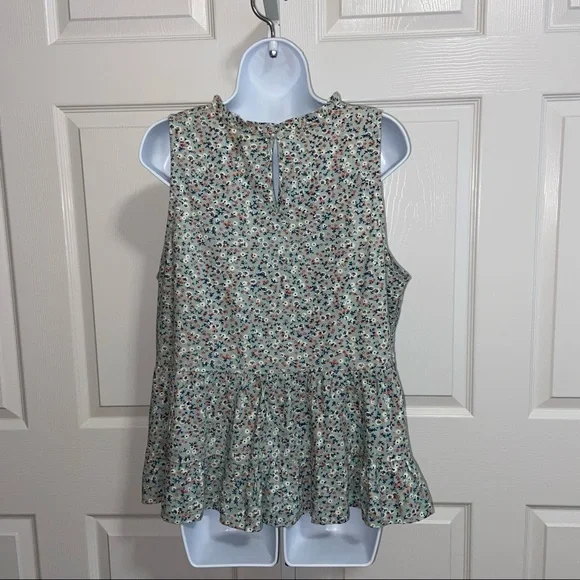 Universal Thread Green Floral Flounce Ruffle Tunic Top XL Sleeveless High Neck - Picture 8 of 12